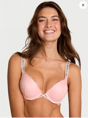 Victoria's Secret Rose Pink Lace Push-Up Bra with Logo Straps size 36B